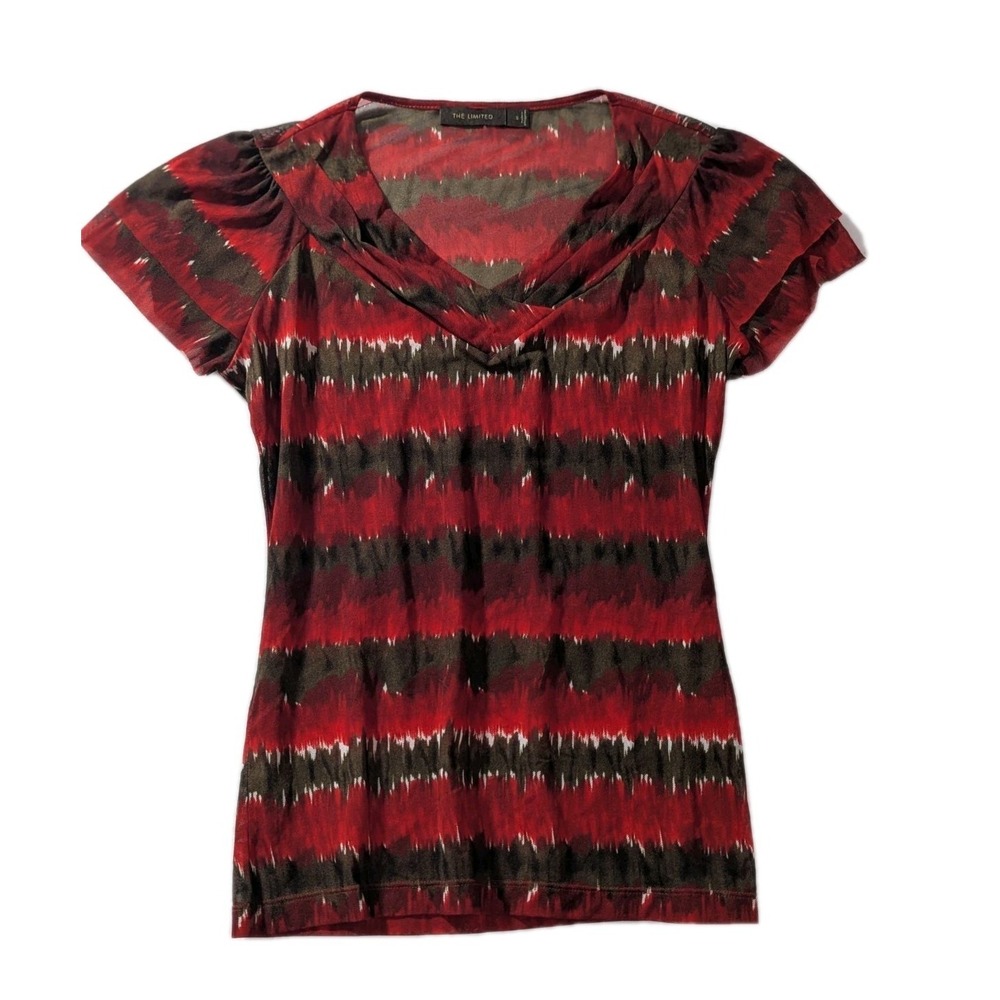 Y2K The Limited Fairycore Gothic Red Brown‎ Mesh V-Neck Top Small